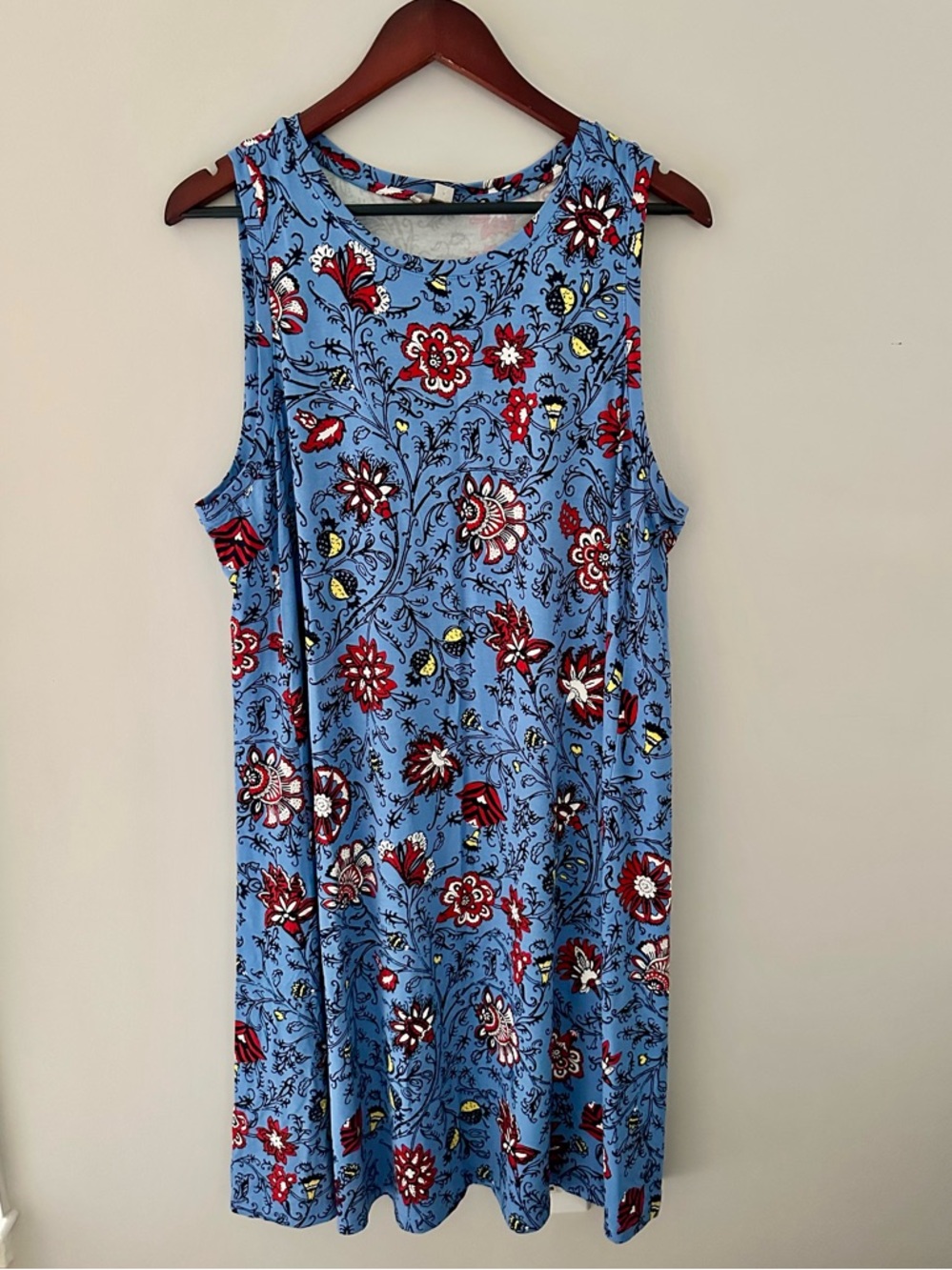 LOFT Blue Floral Sleeveless Swing Dress Sz XXL
